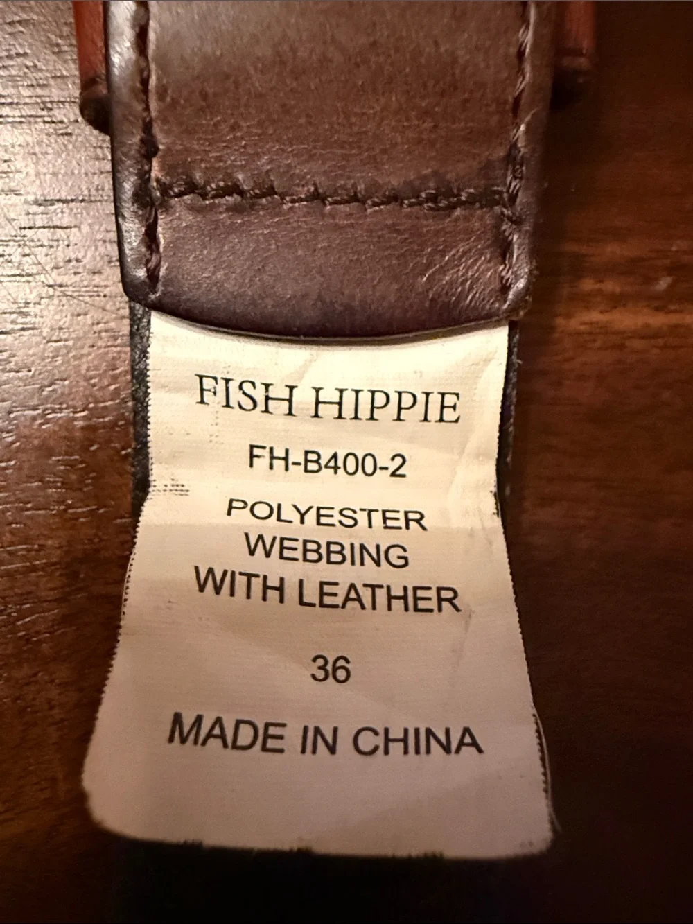 Fish Hippie Blue Patterned Canvas & Brown Leather Men's‎ Belt 36